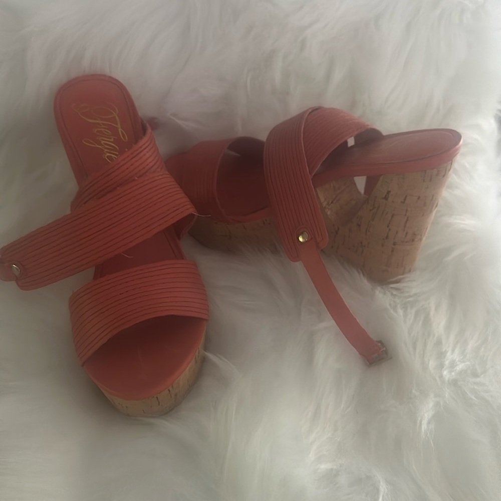 5.5” Fergie Wrap ankle platform salmon color sandals